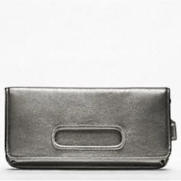 Coach Hampton Weekend Metallic Leather Flap Clutch Bag - Picture 2 of 15